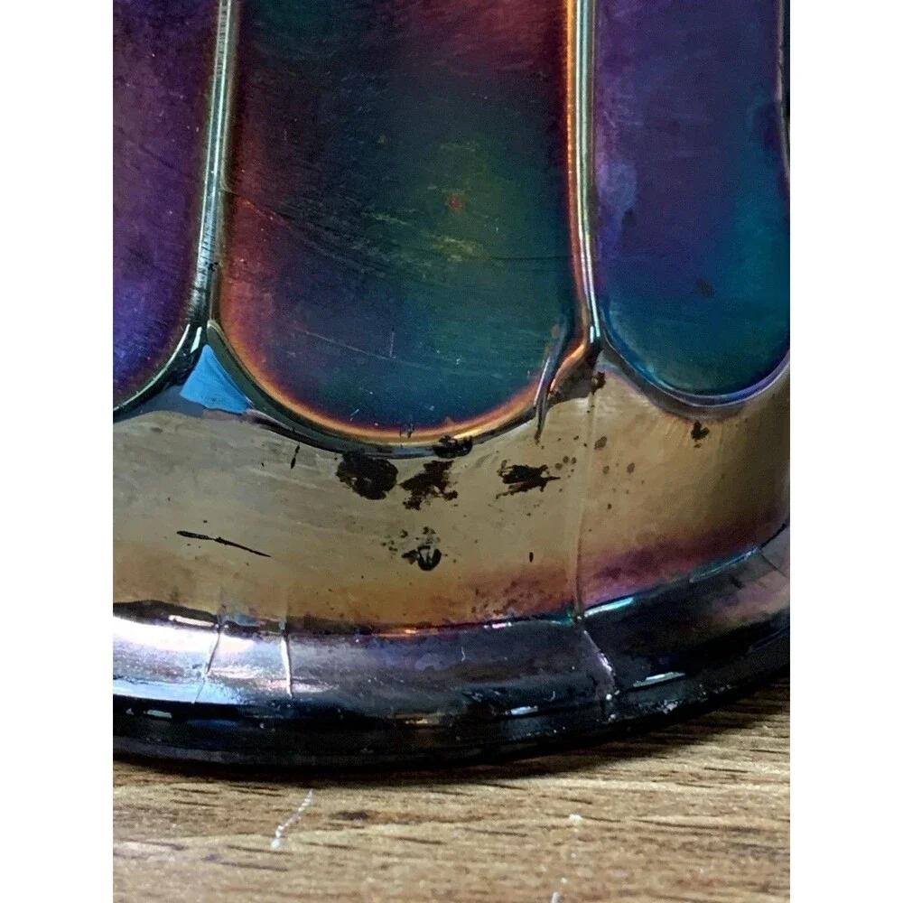Vintage Concave Flute Carnival Glass Vase 8” By Westmoreland MCM Decorative READ